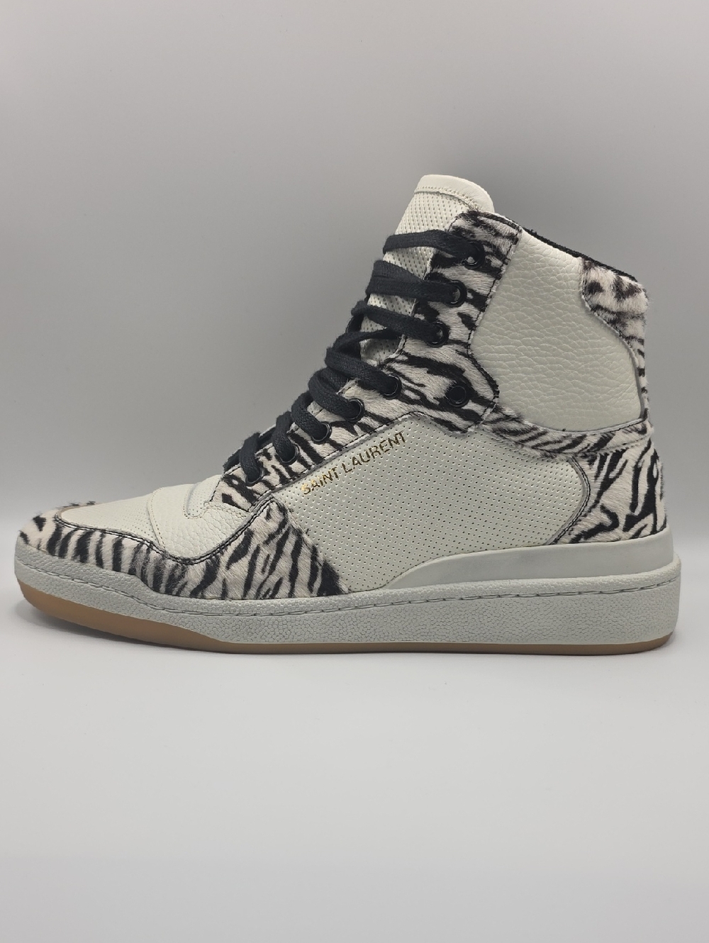 Saint Laurent White & Black Zebra-Print High-Top Sneaker